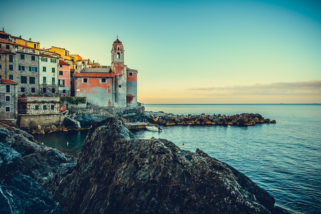  Golfo dei Poeti-Tellaro- Panorama - Chiesa di San Giorgio- Porticciolo- Tramonto- Scogli