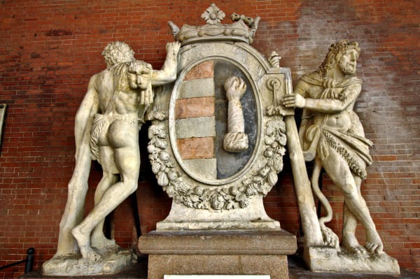 Coat of arms of the municipality of Cremona - Statues of Hercules - Loggia dei Militi - 