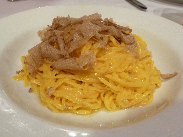 Tajarin with white truffle - Typical Piedmontese dish - tagliolini